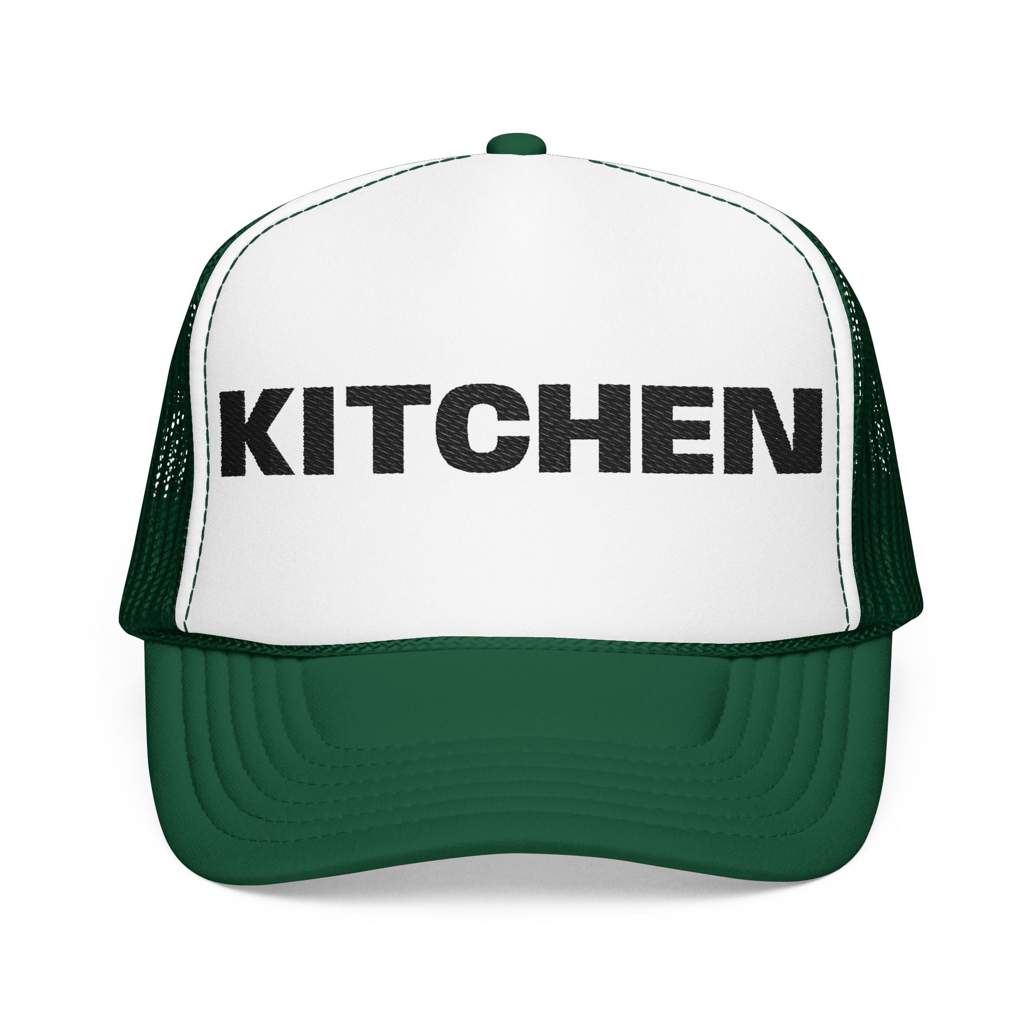 Kitchen Trucker Hat — Retro Foam Front Cap with Bold 'KITCHEN' Text