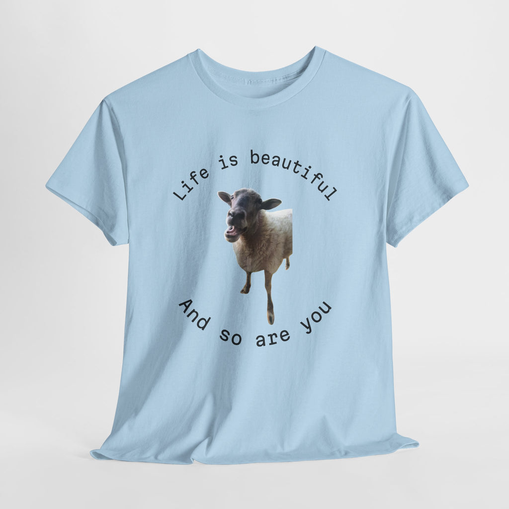Life Is Beautiful Sheep Tee – 'Life is beautiful and so are you' Positive Graphic T-Shirt