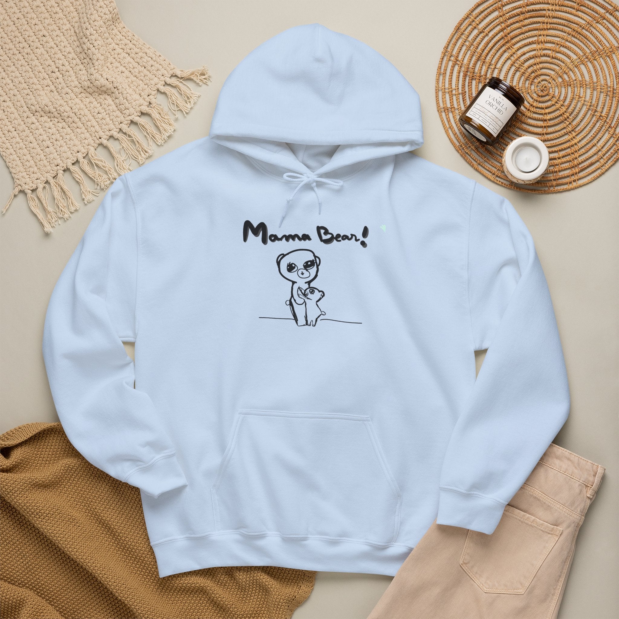 Mama Bear Hoodie — Cute Hand-Drawn Bear "Mama Bear" Graphic Pullover