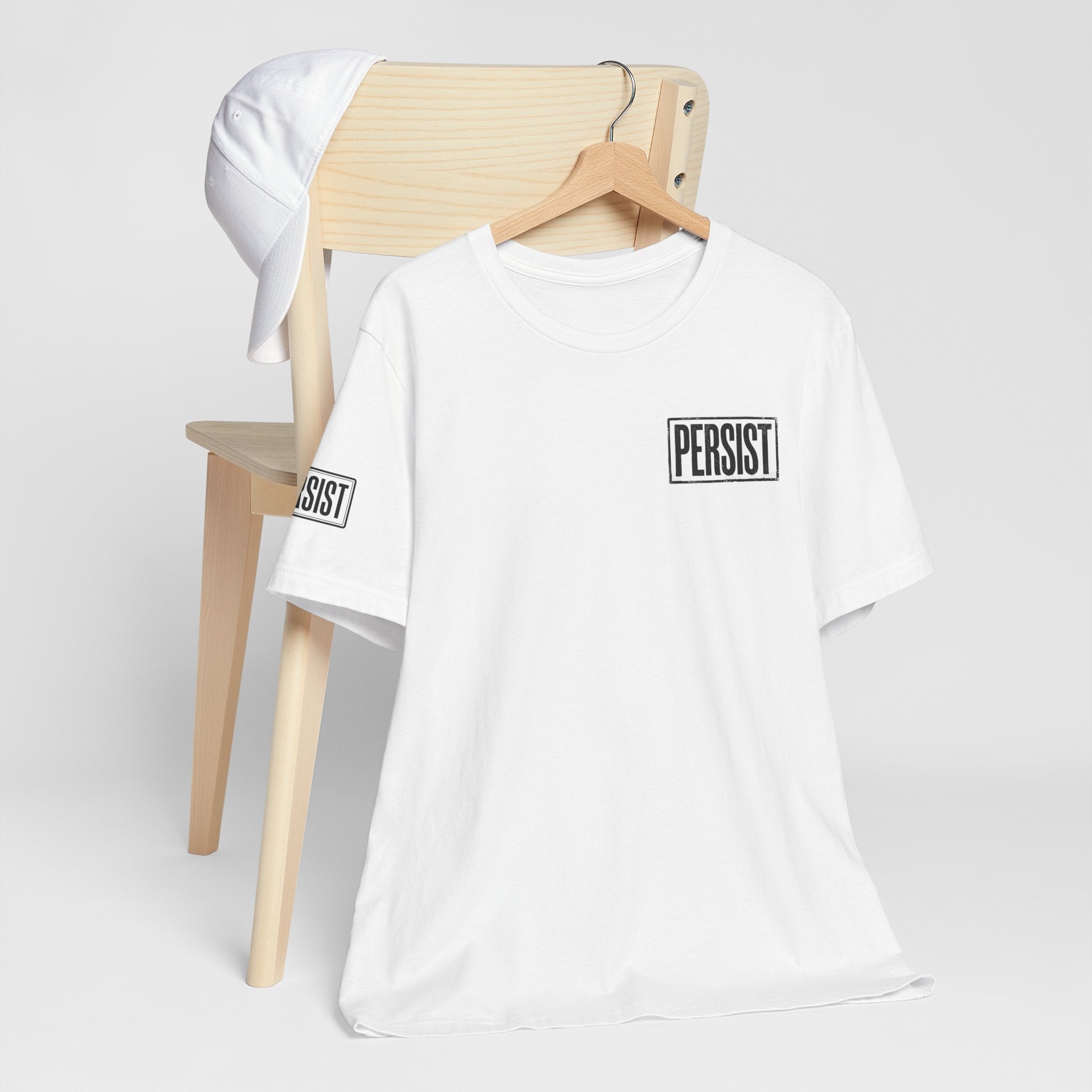 Persist Minimalist T-Shirt — Motivational Chest & Sleeve Graphic Tee