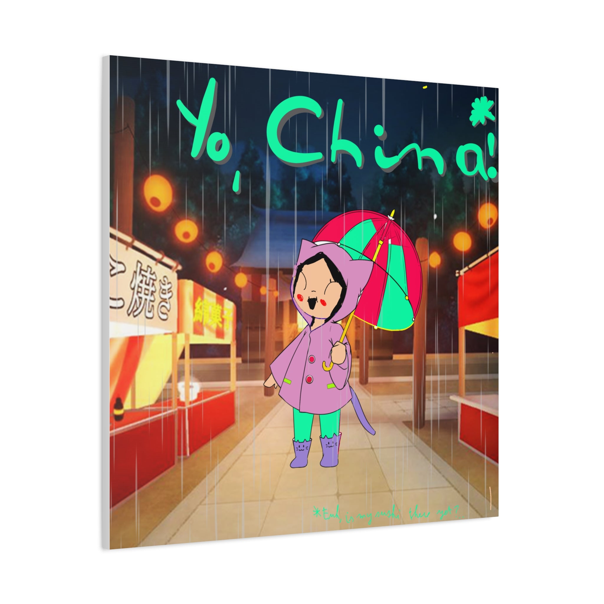Cute Asian Girl Stretched Canvas Wall Art — Child Artist Design