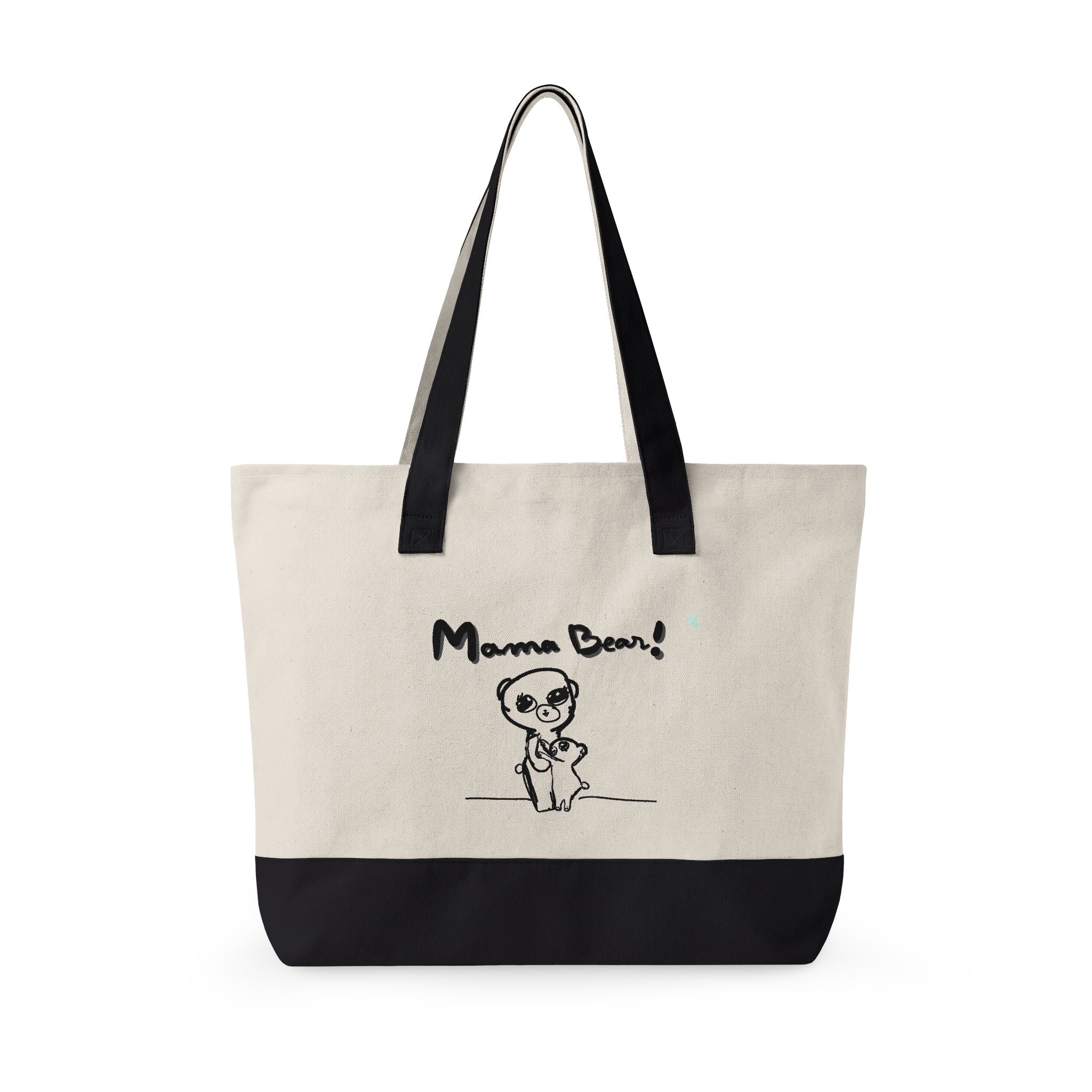Mama Bear Canvas Tote Bag — Cute Hand-Drawn Mom & Baby Design