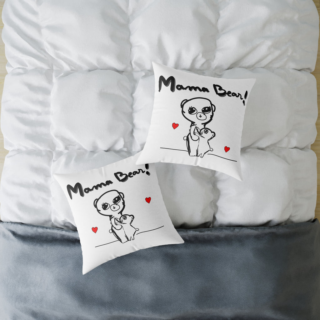 Mama Bear Square Pillow – Cute Mom & Baby Bear Canvas Throw Pillow, Mother’s Day Gift