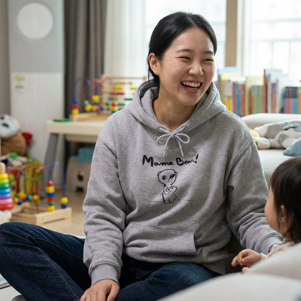 Hand-Drawn Kid Artwork Mom & Child Hoodie — Handmade Love Illustration