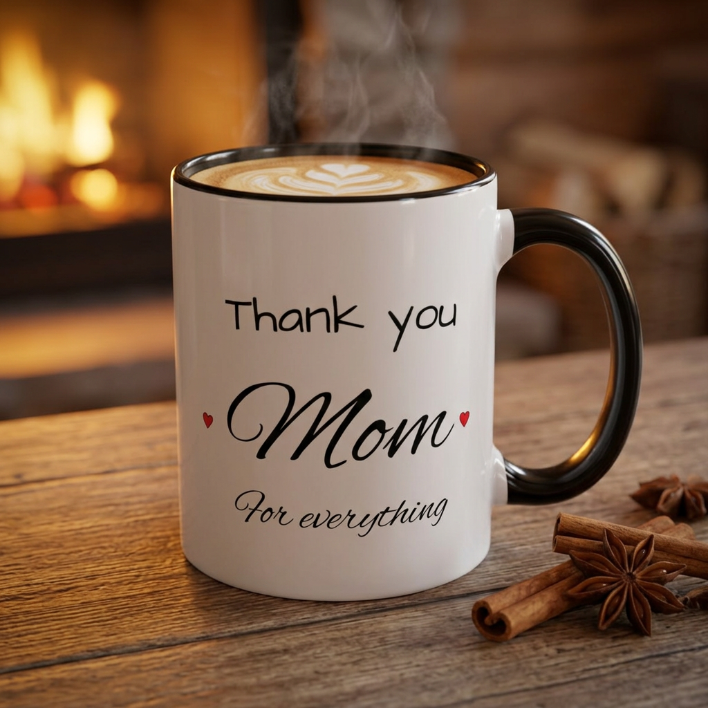 Thank You Mom Accent Coffee Mug — 'Thank you Mom for everything' Black-Handle Gift Mug