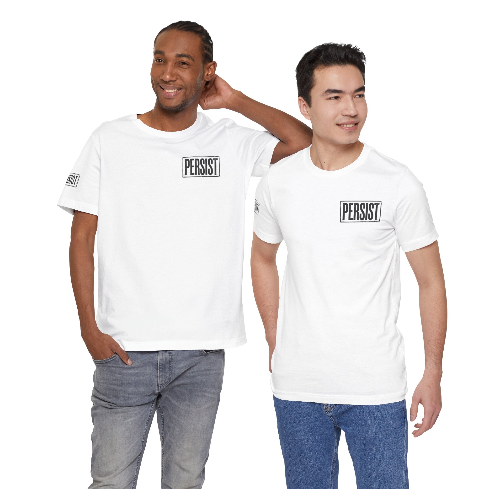 Persist Minimalist T-Shirt — Motivational Chest & Sleeve Graphic Tee