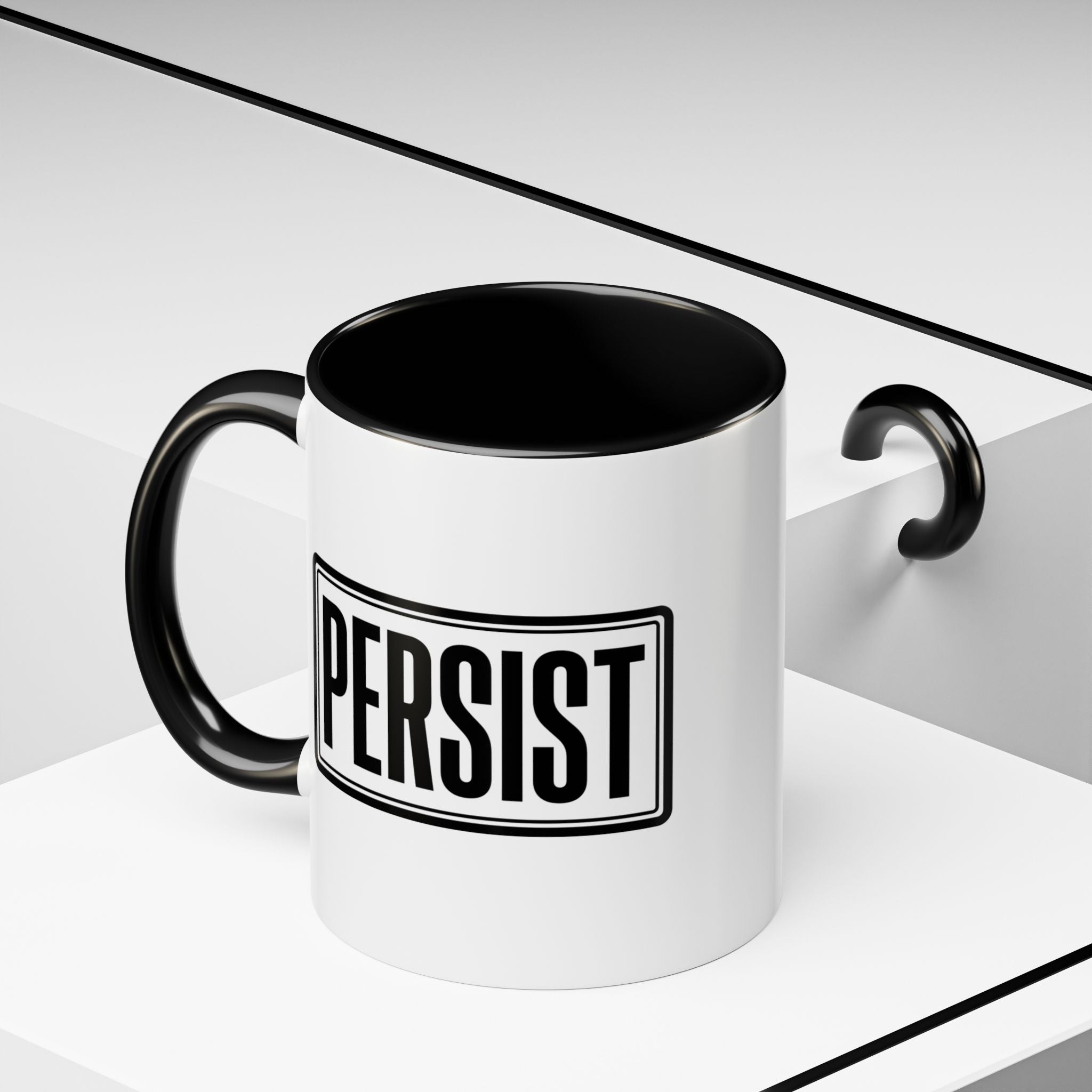 Persist Accent Coffee Mug — Motivational Black & White Ceramic Mug (11/15oz)