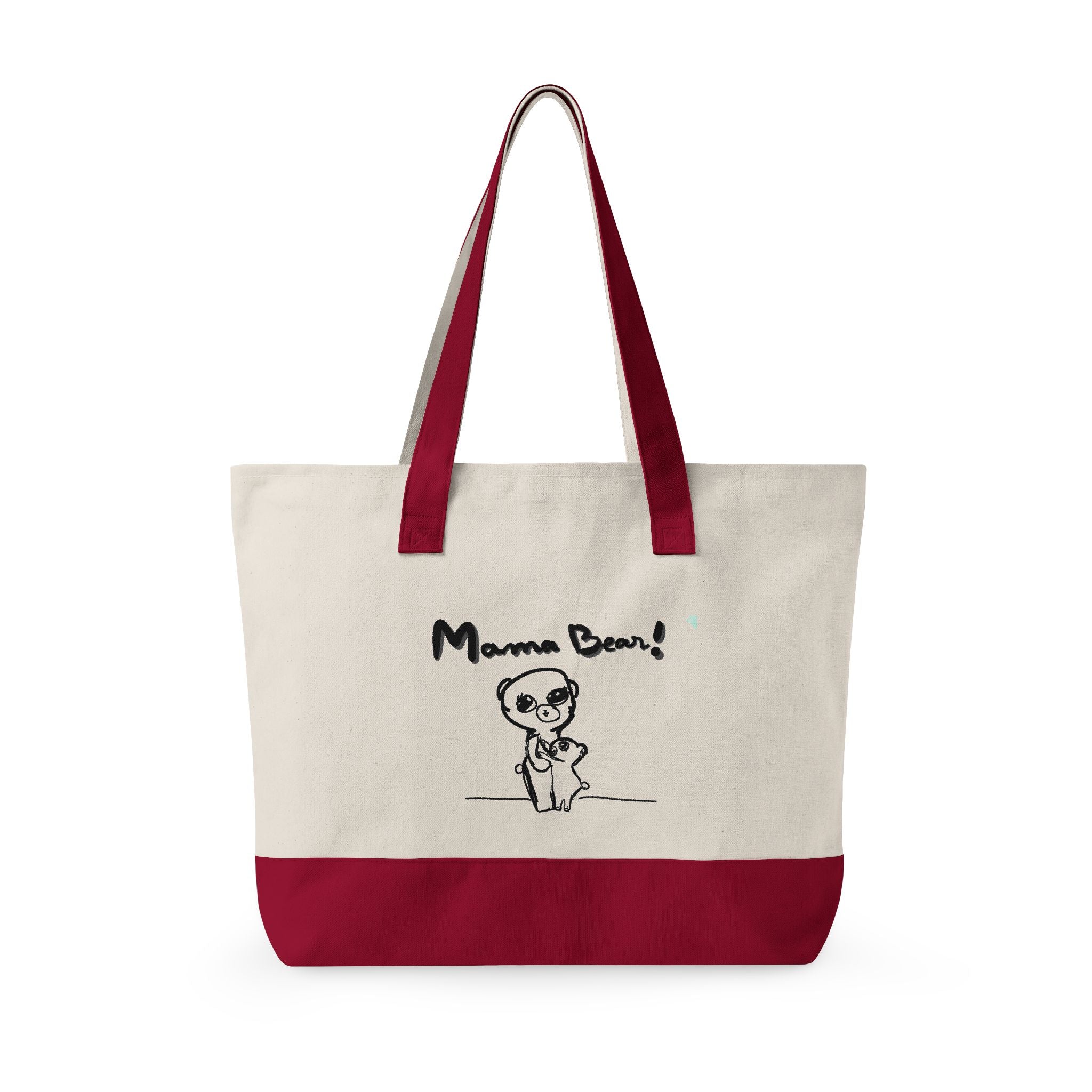 Mama Bear Canvas Tote Bag — Cute Hand-Drawn Mom & Baby Design