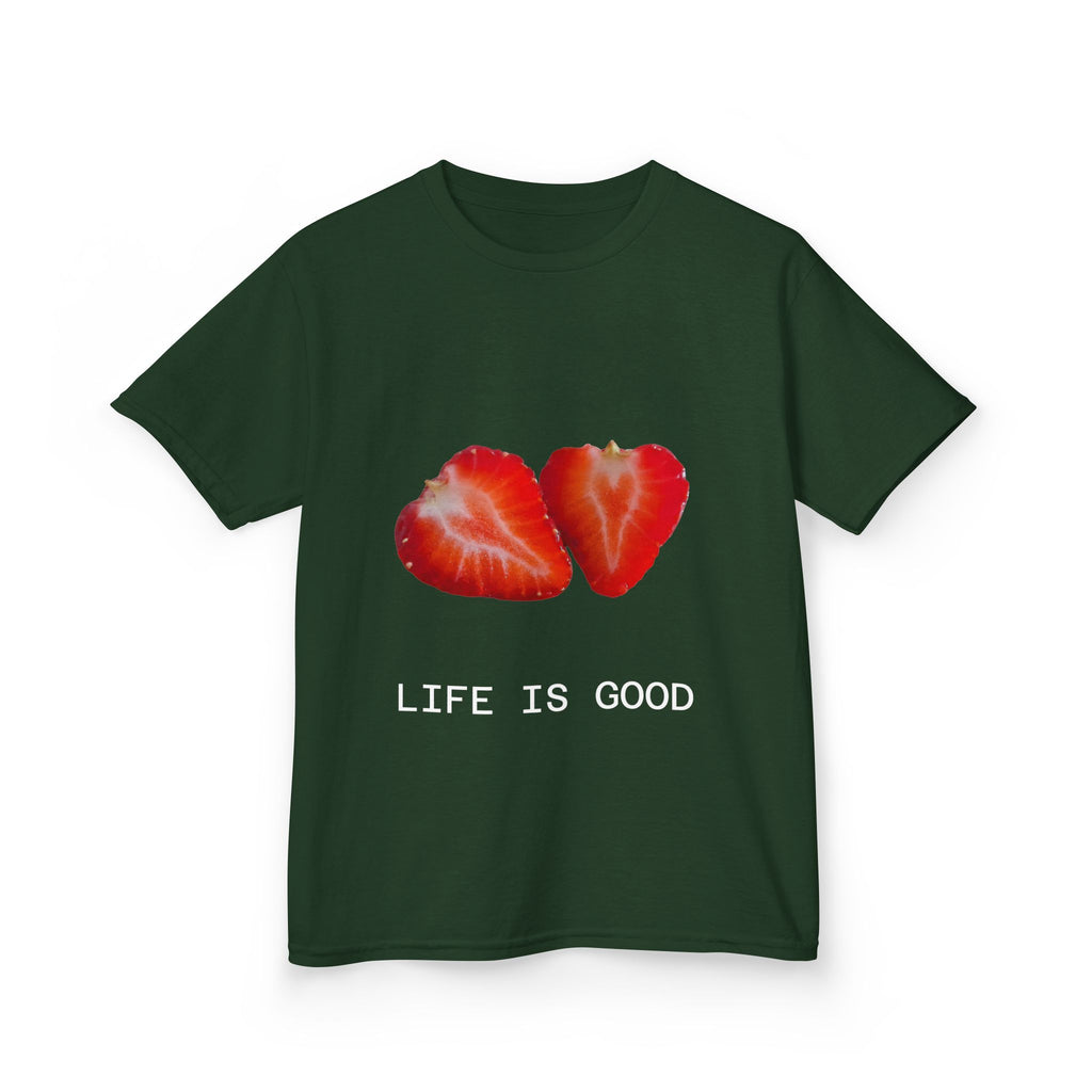 Kids Strawberry Heart Tee — Cute Fruit Graphic Playful Kids T-Shirt