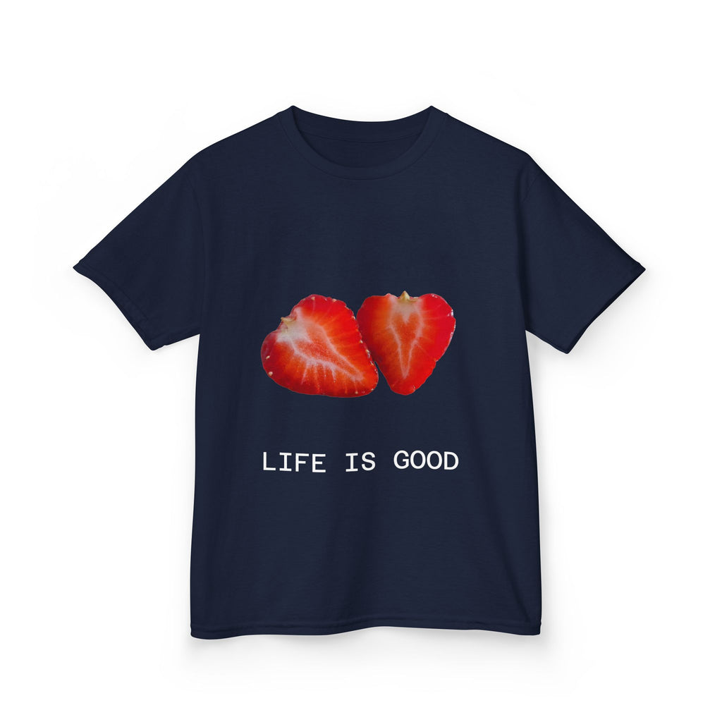 Kids Strawberry Heart Tee — Cute Fruit Graphic Playful Kids T-Shirt