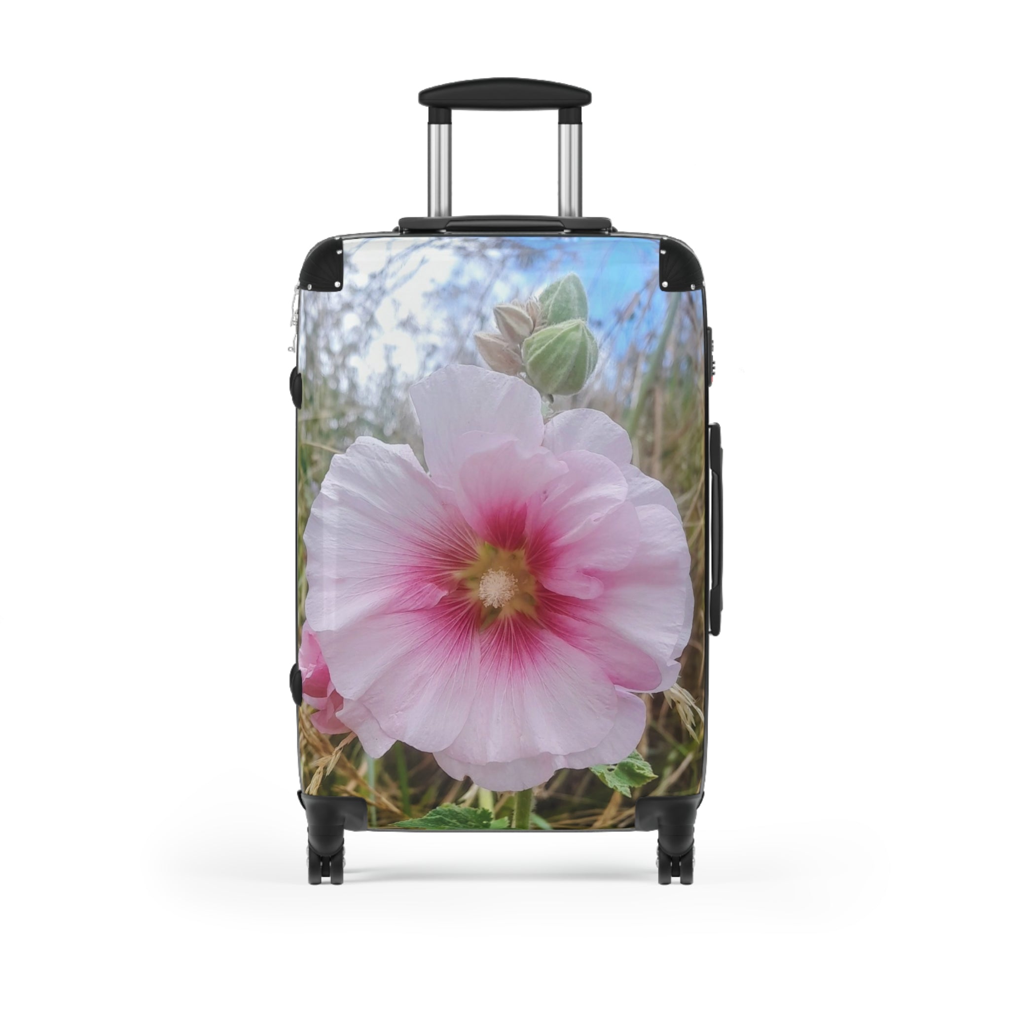 Pink Hollyhock Floral Suitcase – Soft Pastel Flower Carry-On Luggage