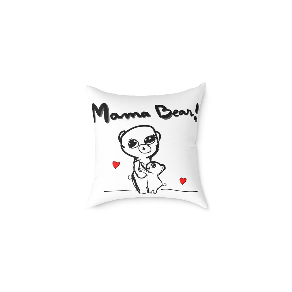 Mama Bear Square Pillow – Cute Mom & Baby Bear Canvas Throw Pillow, Mother’s Day Gift
