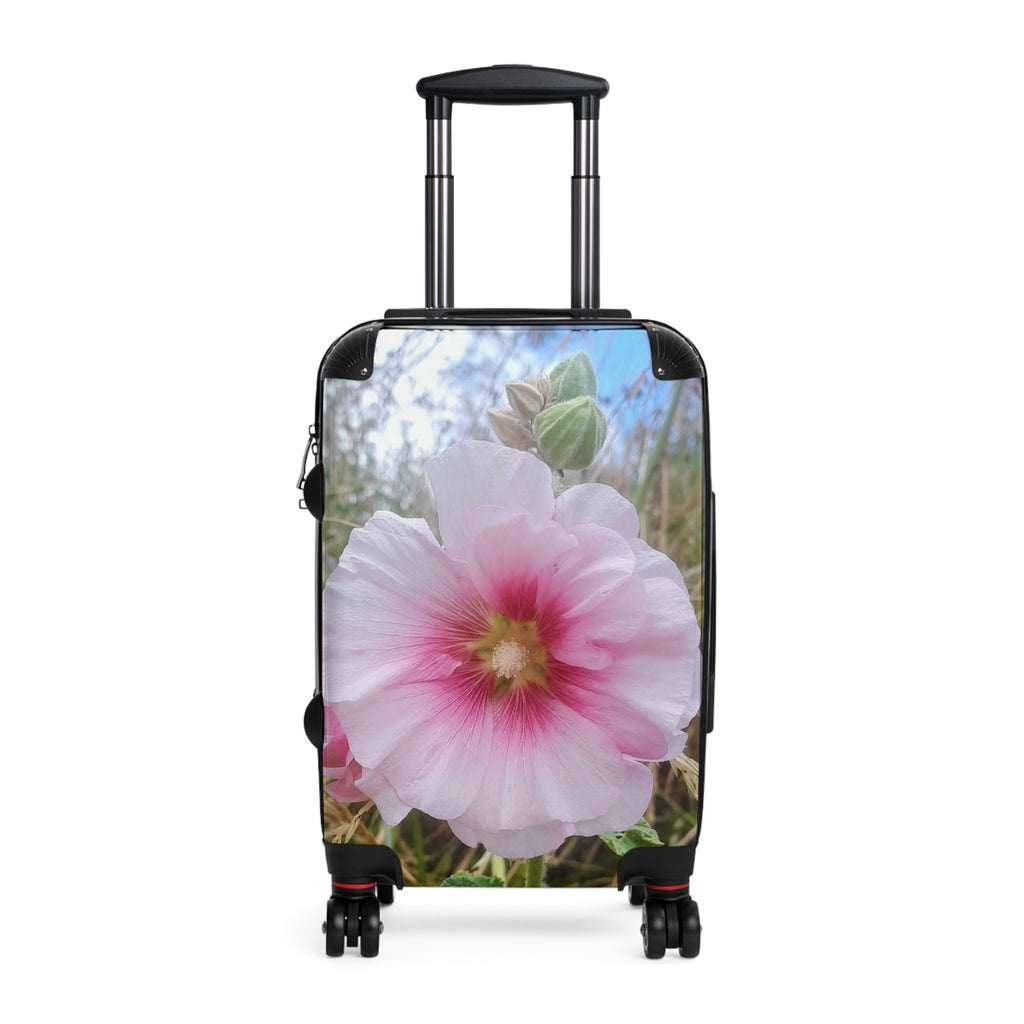 Pink Hollyhock Floral Suitcase – Soft Pastel Flower Carry-On Luggage