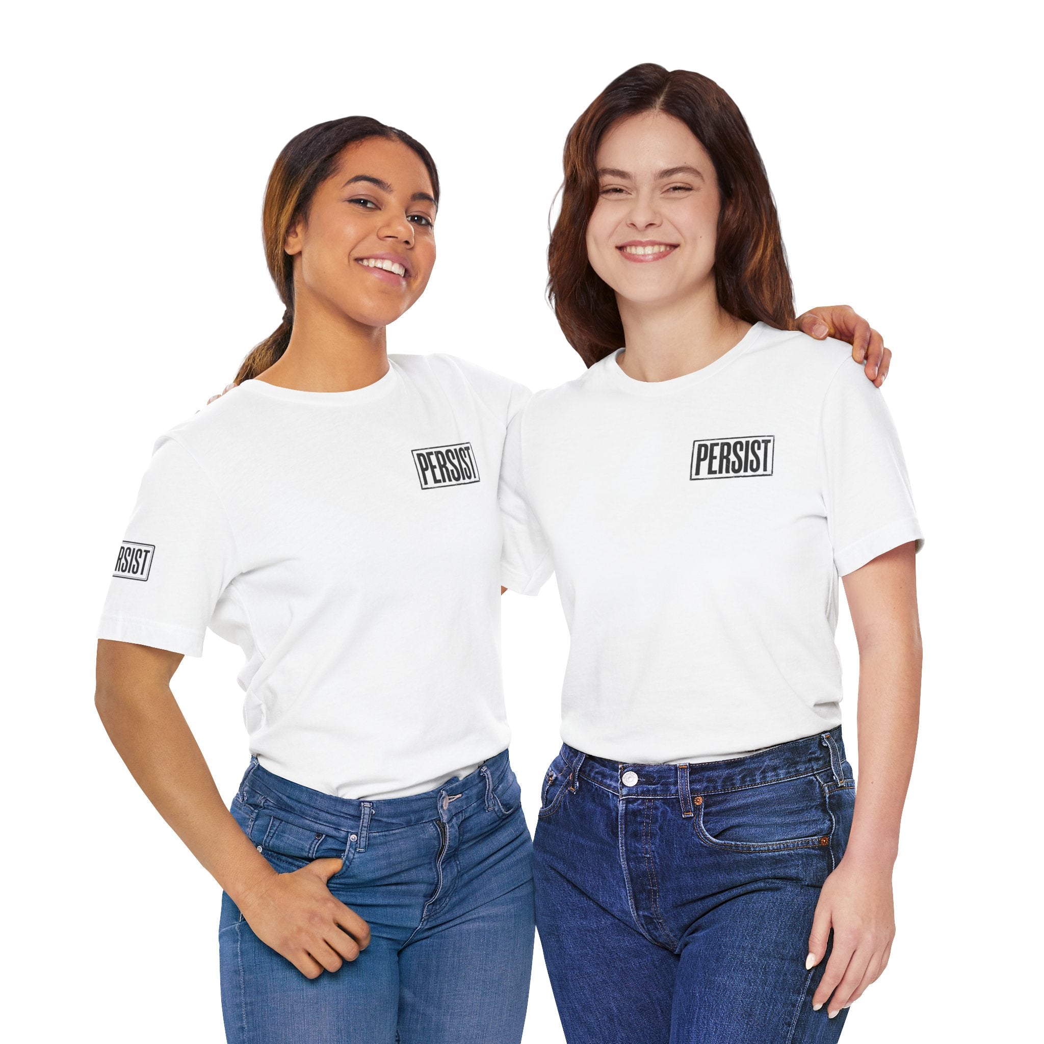 Persist Minimalist T-Shirt — Motivational Chest & Sleeve Graphic Tee