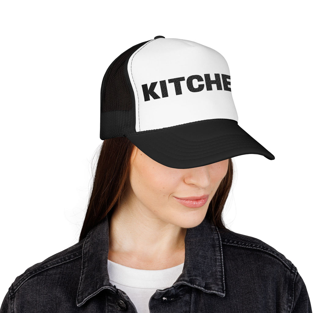 Kitchen Trucker Hat — Retro Foam Front Cap with Bold 'KITCHEN' Text