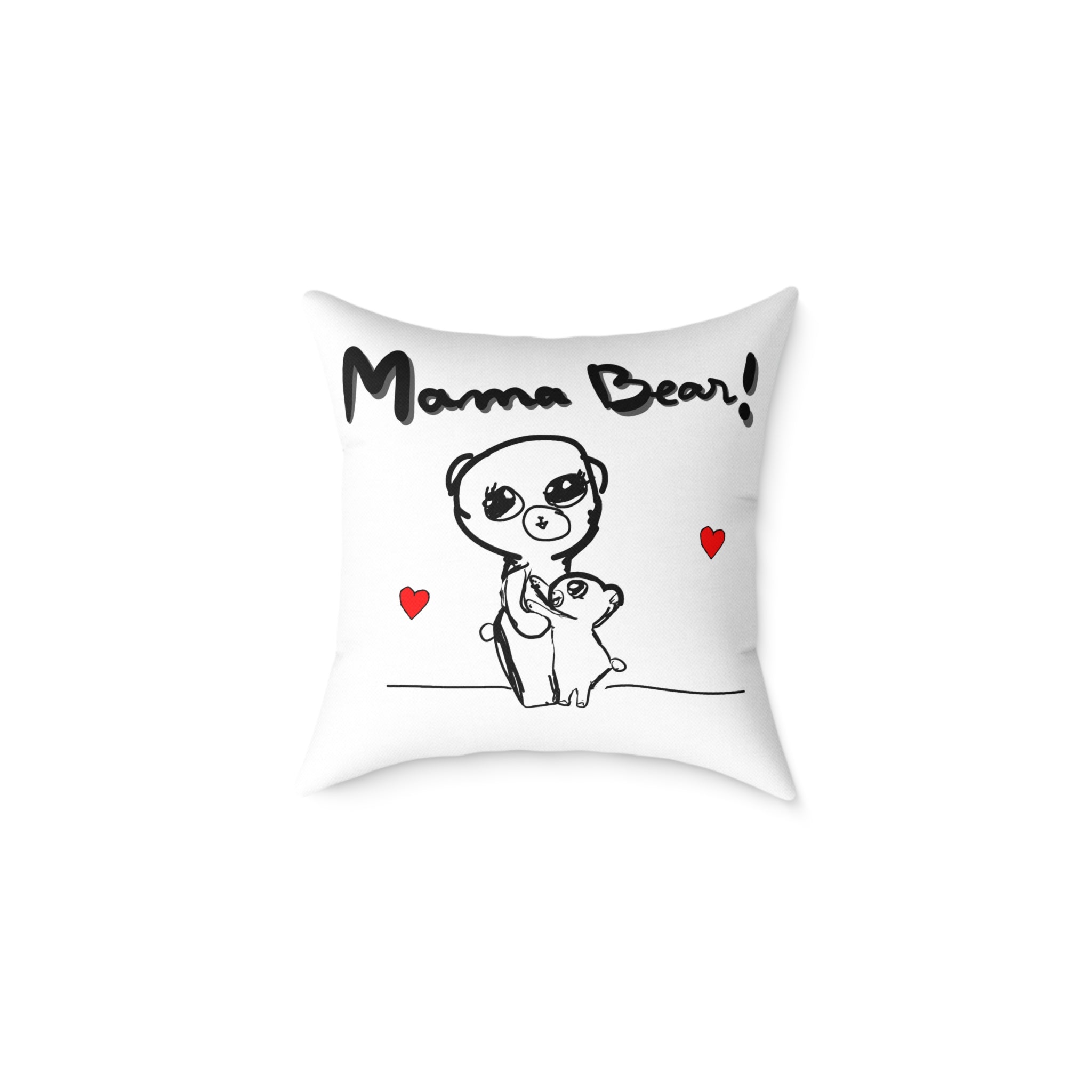 Mama Bear Square Pillow – Cute Mom & Baby Bear Canvas Throw Pillow, Mother’s Day Gift