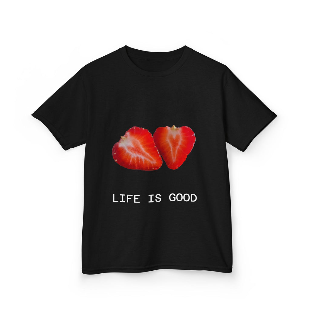 Kids Strawberry Heart Tee — Cute Fruit Graphic Playful Kids T-Shirt