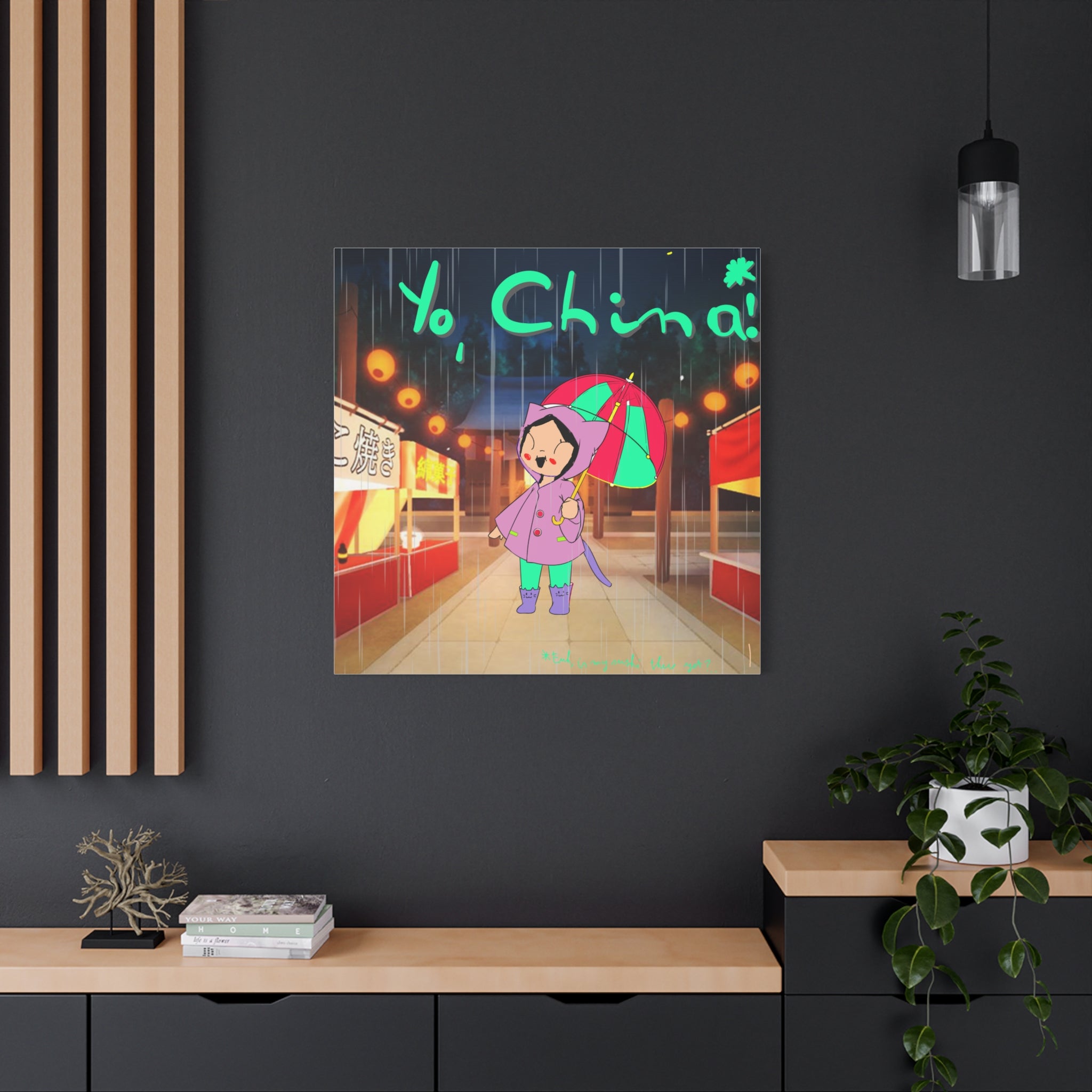 Cute Asian Girl Stretched Canvas Wall Art — Child Artist Design