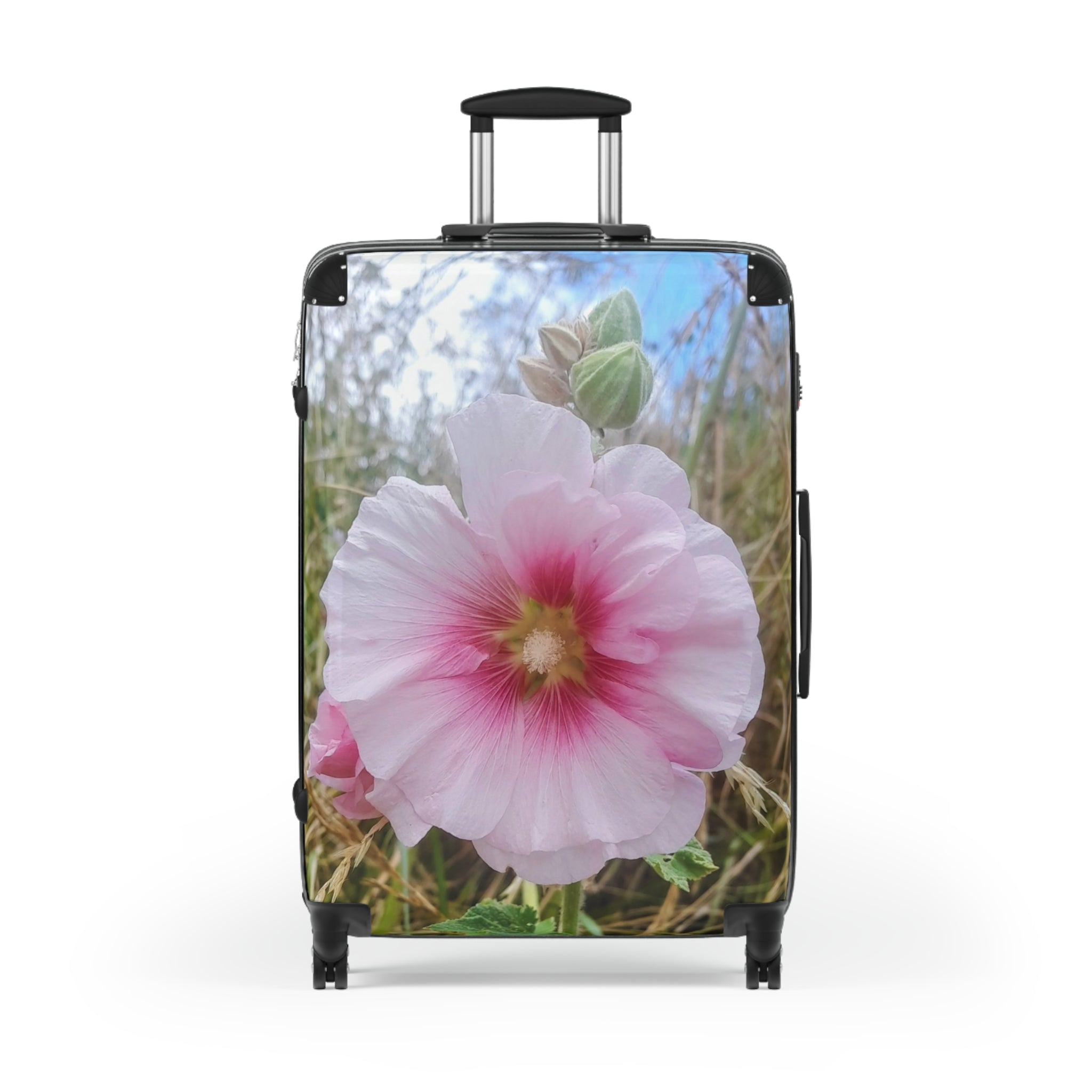 Pink Hollyhock Floral Suitcase – Soft Pastel Flower Carry-On Luggage