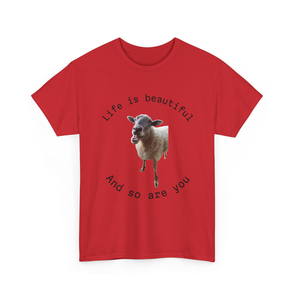 Life Is Beautiful Sheep Tee – 'Life is beautiful and so are you' Positive Graphic T-Shirt