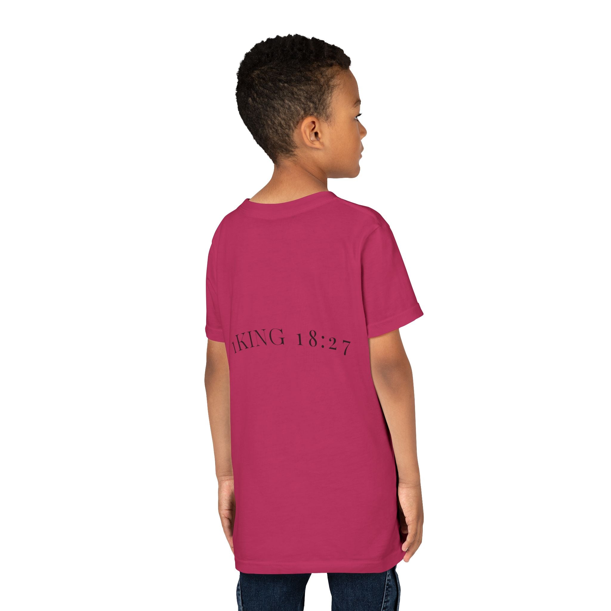 Youth T-Shirt — 1 Kings 18:27 “Don’t Fear Our God Is Strong” (Designed by 12-Year-Old)