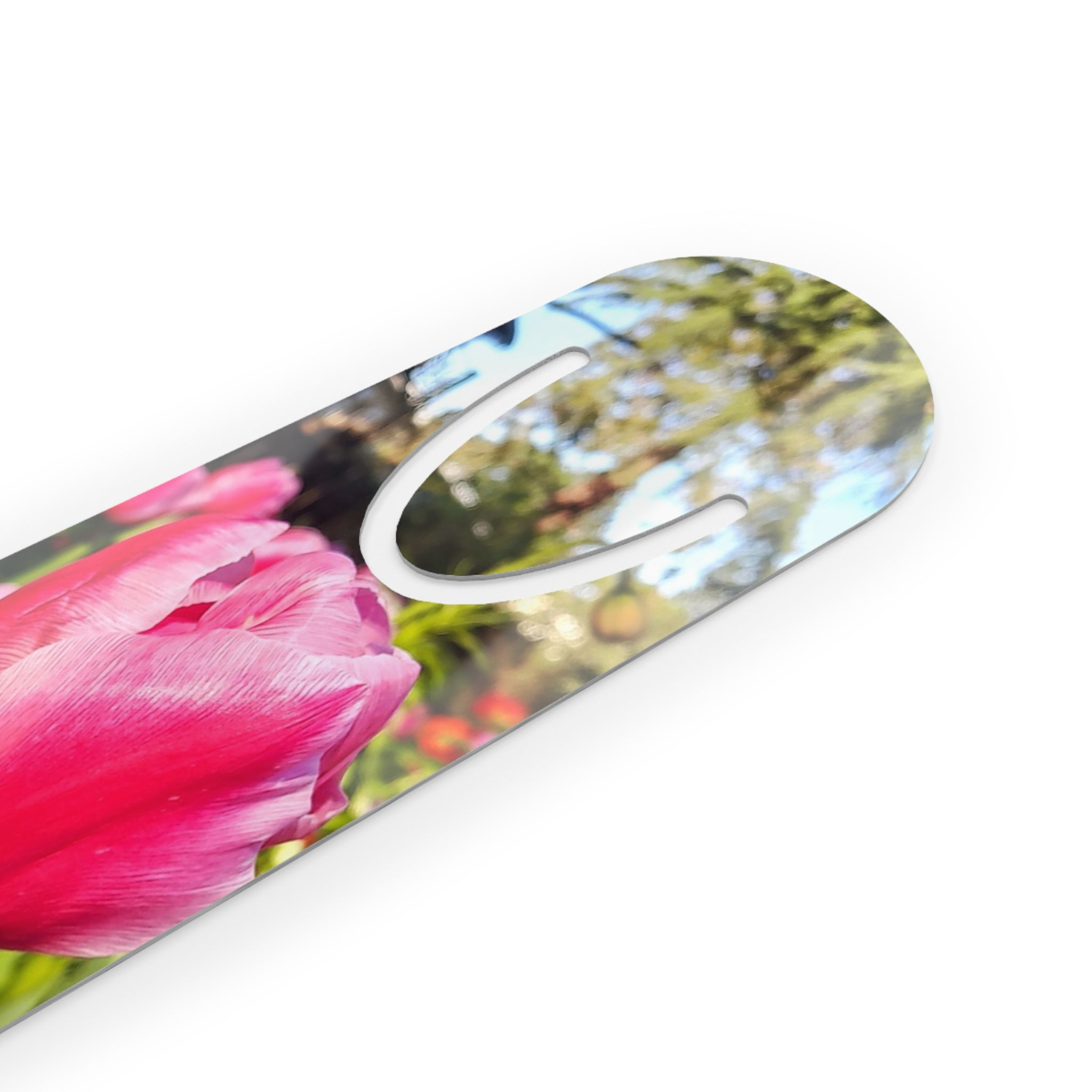 Tulip Photo Metal Bookmark — Pink Flower Garden Reading Accessory