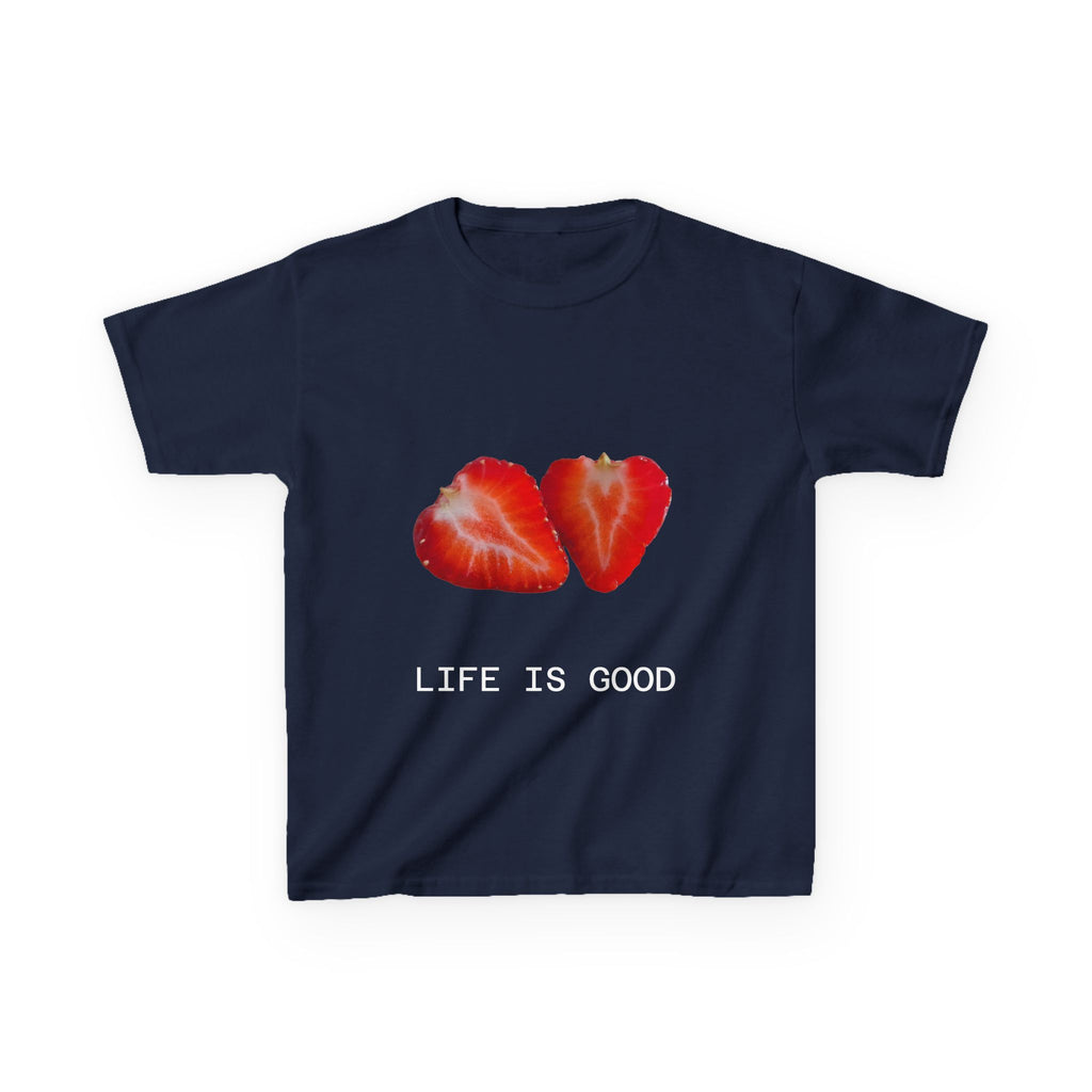 Kids Strawberry Heart Tee — Cute Fruit Graphic Playful Kids T-Shirt