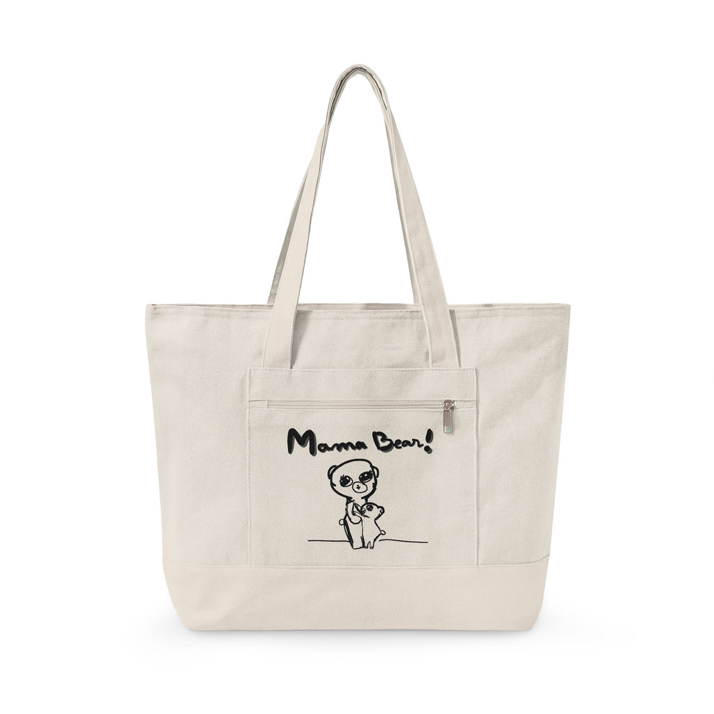 Mama Bear Canvas Tote Bag — Cute Hand-Drawn Mom & Baby Design