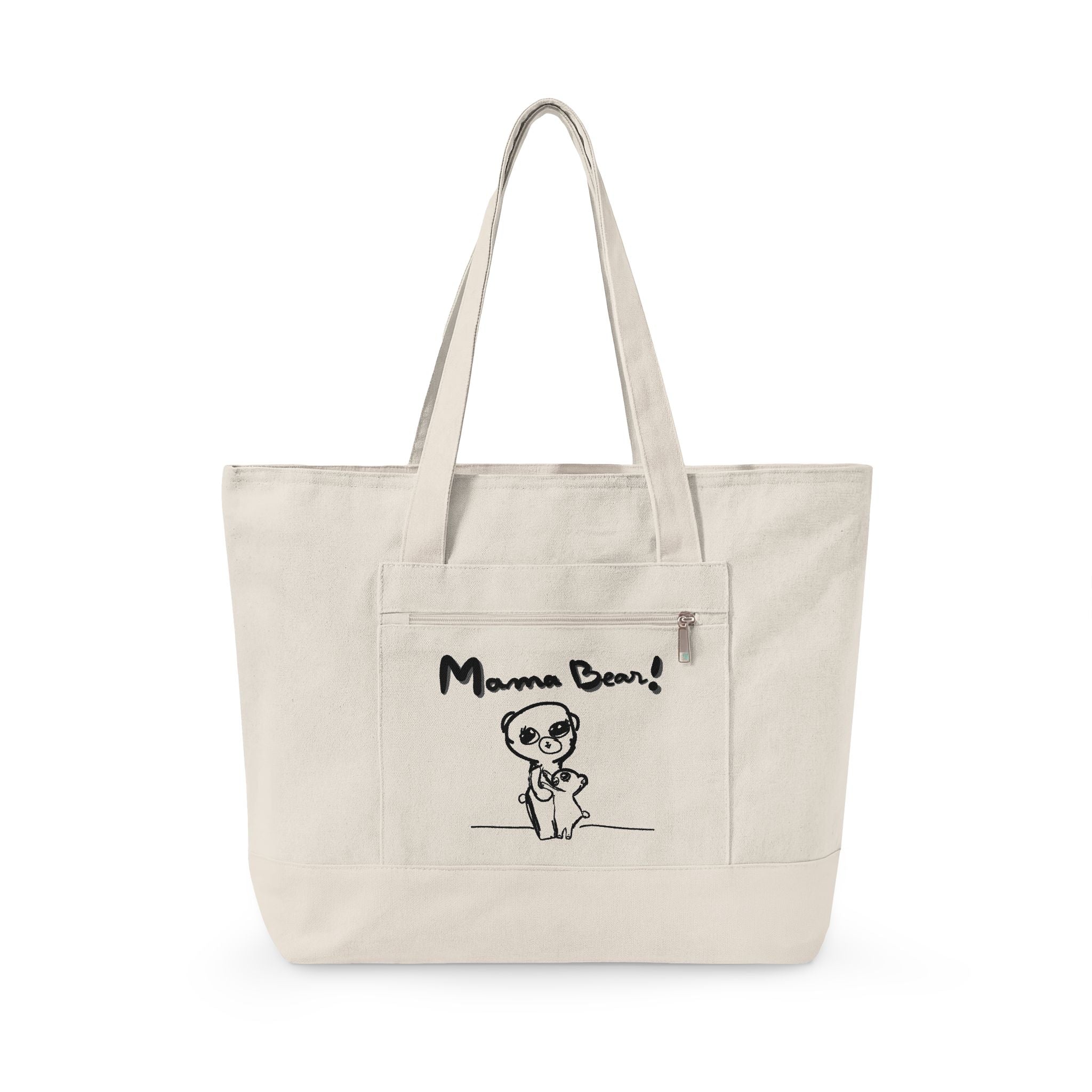 Mama Bear Canvas Tote Bag — Cute Hand-Drawn Mom & Baby Design