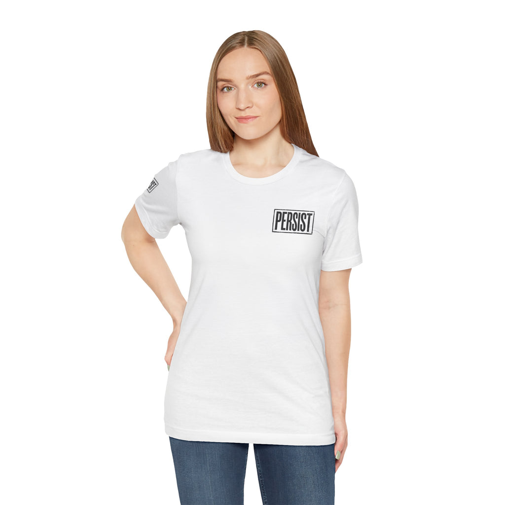 Persist Minimalist T-Shirt — Motivational Chest & Sleeve Graphic Tee