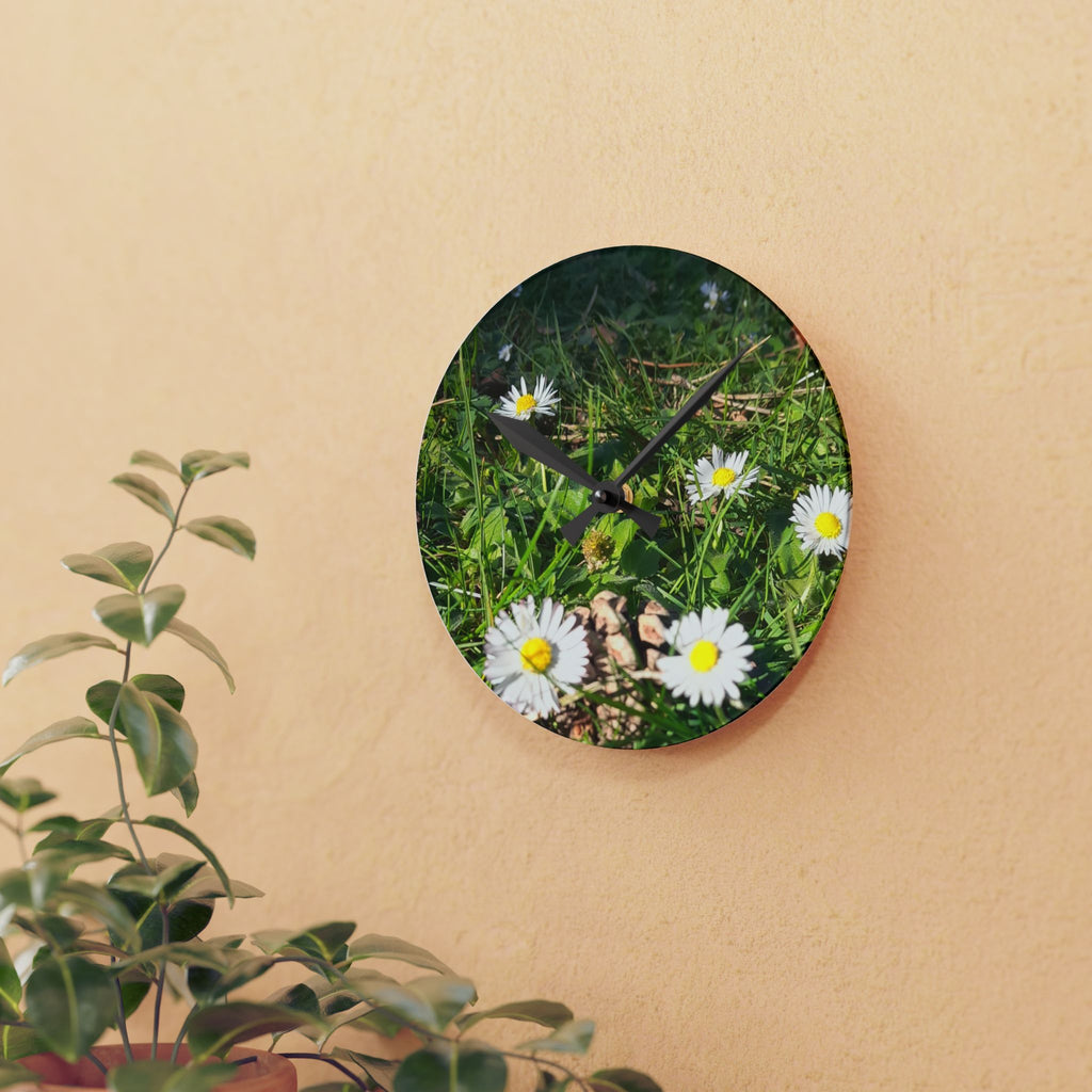 Daisy Field Acrylic Wall Clock — Floral Nature Decor