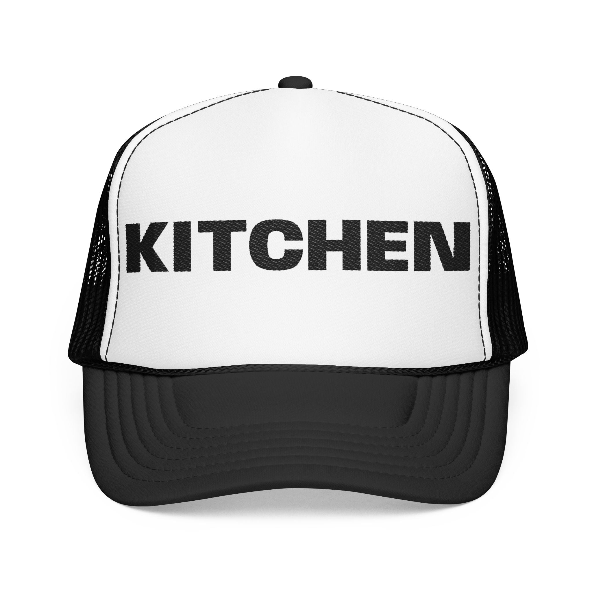 Kitchen Trucker Hat — Retro Foam Front Cap with Bold 'KITCHEN' Text