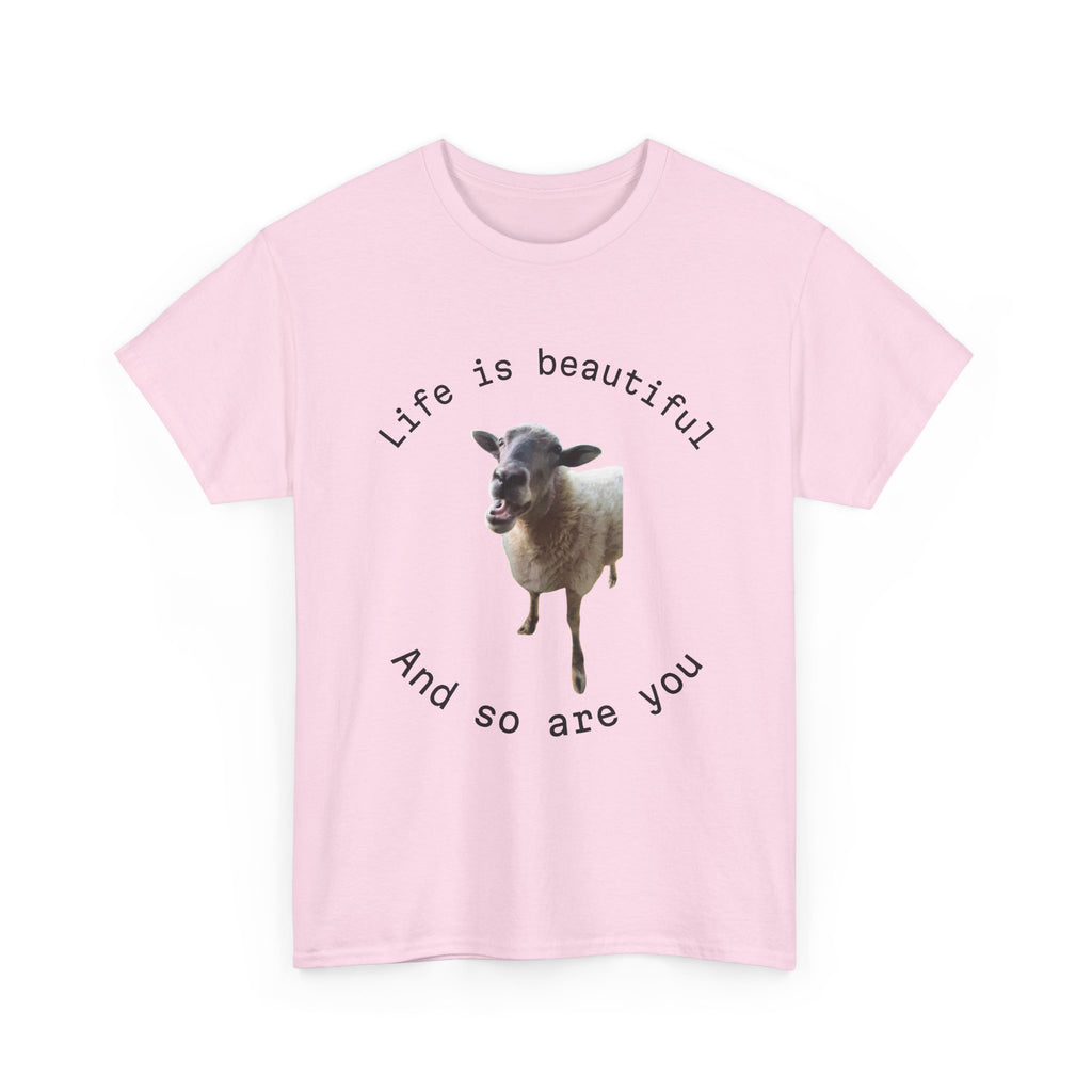 Life Is Beautiful Sheep Tee – 'Life is beautiful and so are you' Positive Graphic T-Shirt