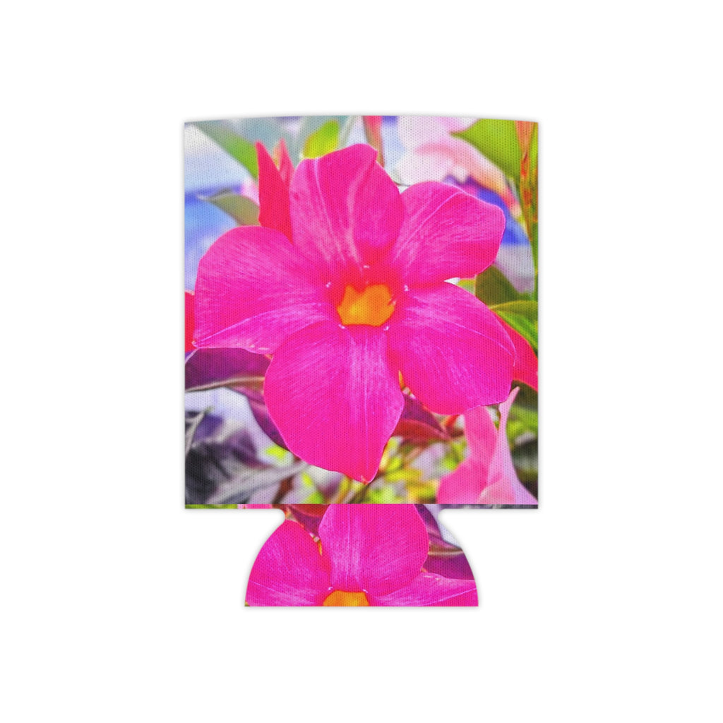 Pink Mandevilla Floral Can Cooler — Tropical Flower Drink Koozie