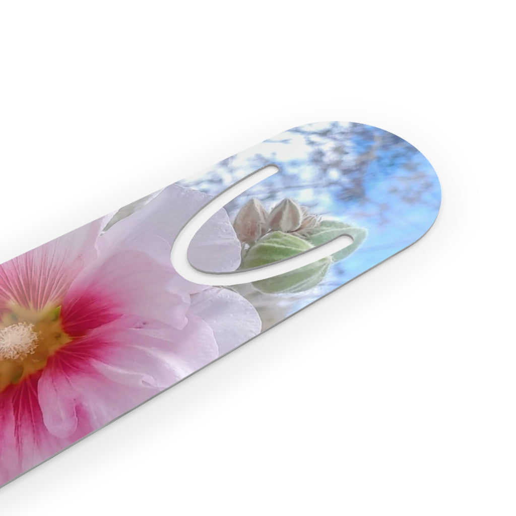 Floral Hollyhock Metal Bookmark — Pink Garden Flower Bookmark with Initial Cutout