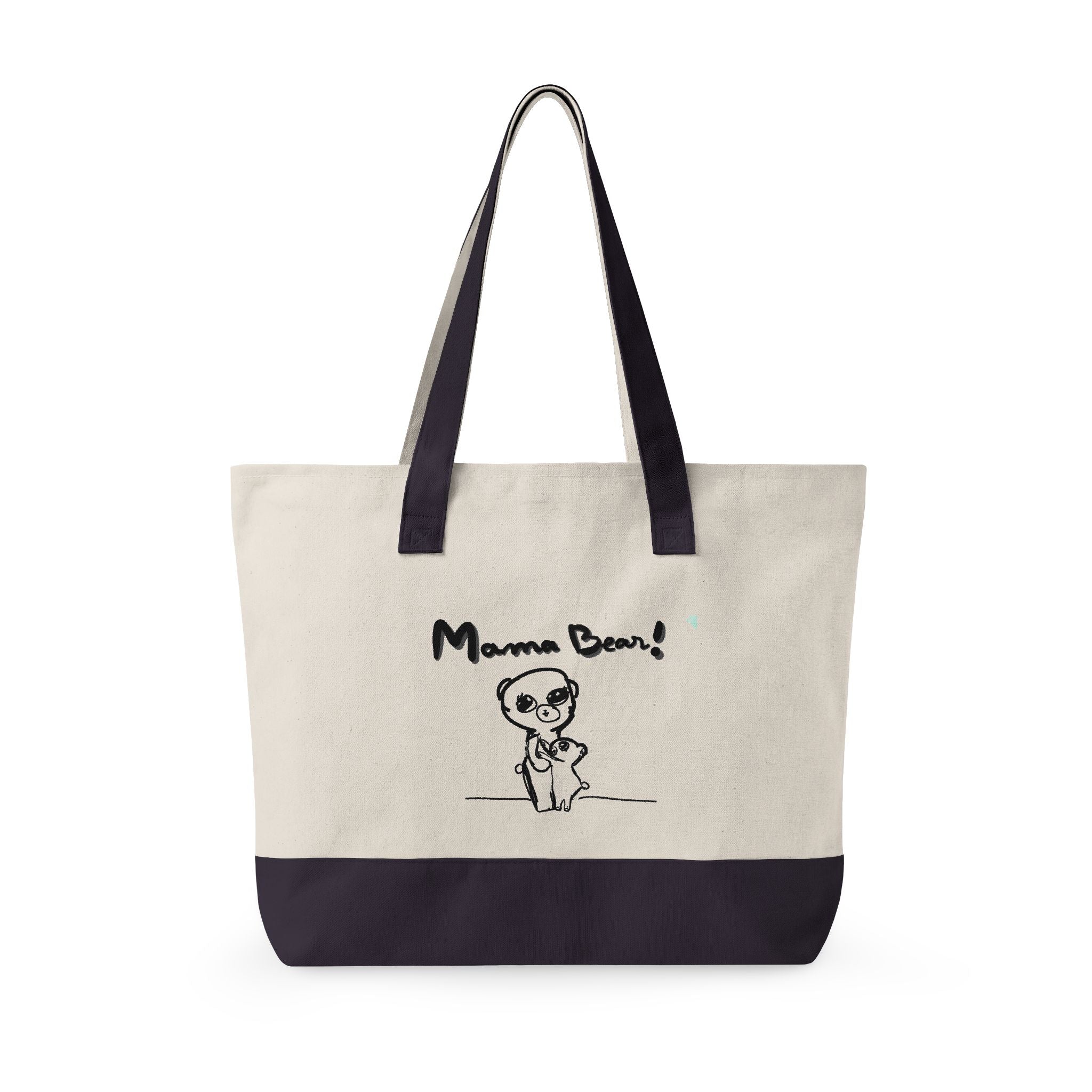 Mama Bear Canvas Tote Bag — Cute Hand-Drawn Mom & Baby Design