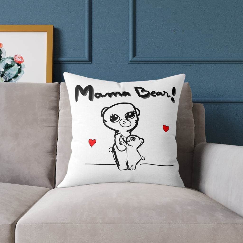 Mama Bear Square Pillow – Cute Mom & Baby Bear Canvas Throw Pillow, Mother’s Day Gift