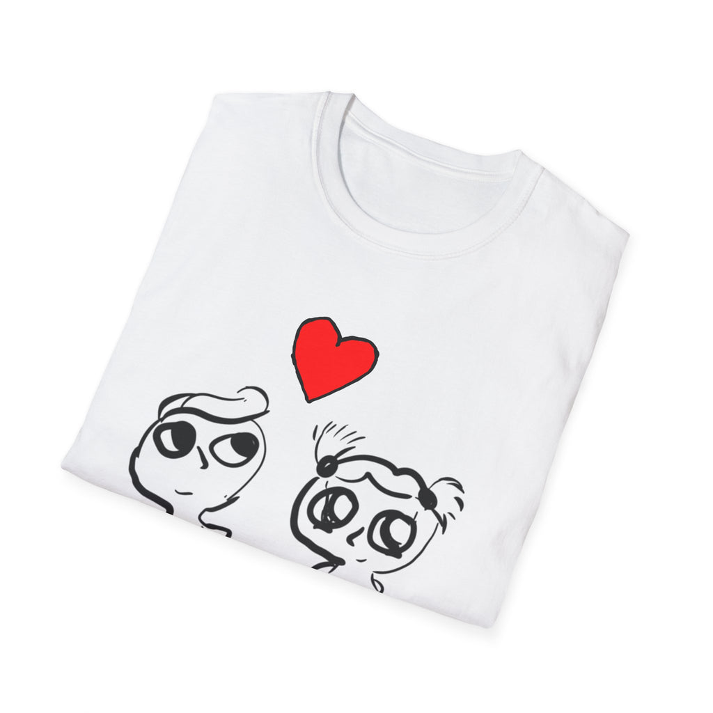 Romantic Cartoon Couple T-Shirt — Cute Heart Sketch Valentine Tee  hand-drawn