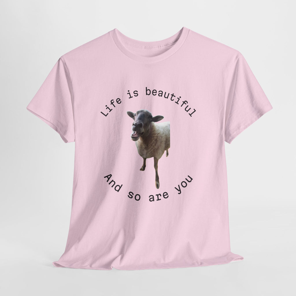Life Is Beautiful Sheep Tee – 'Life is beautiful and so are you' Positive Graphic T-Shirt