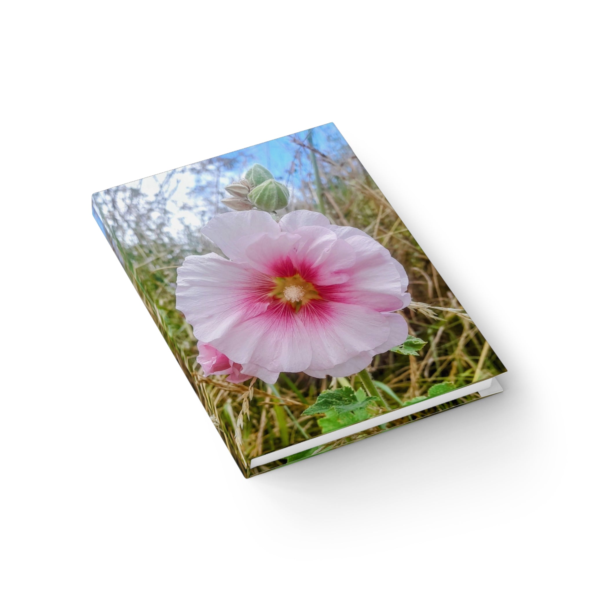 Floral Pink Hollyhock Journal — Ruled Lined Notebook for Gardeners & Nature Lovers