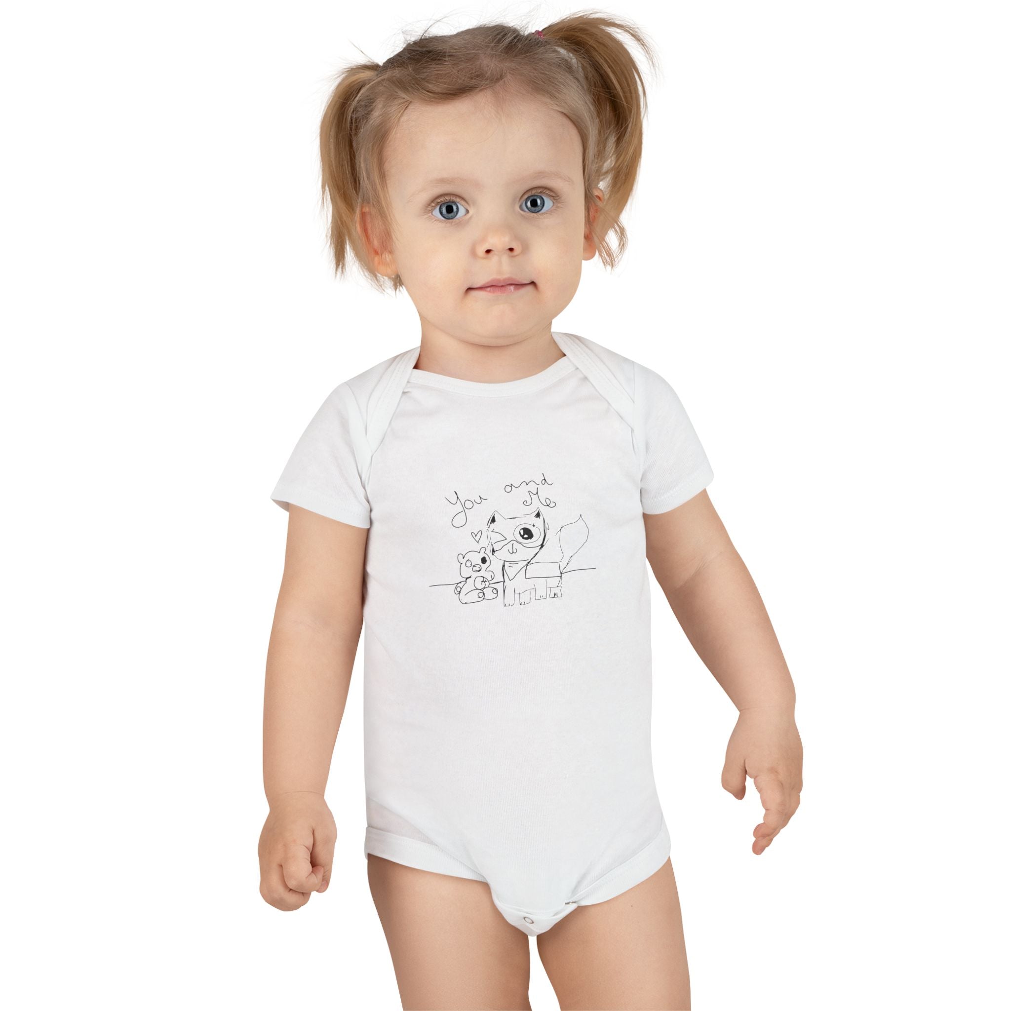 Organic Baby Onesie — Hand-Drawn by an 8 year old girl. Cute Sketch Puppy “You” Newborn Bodysuit