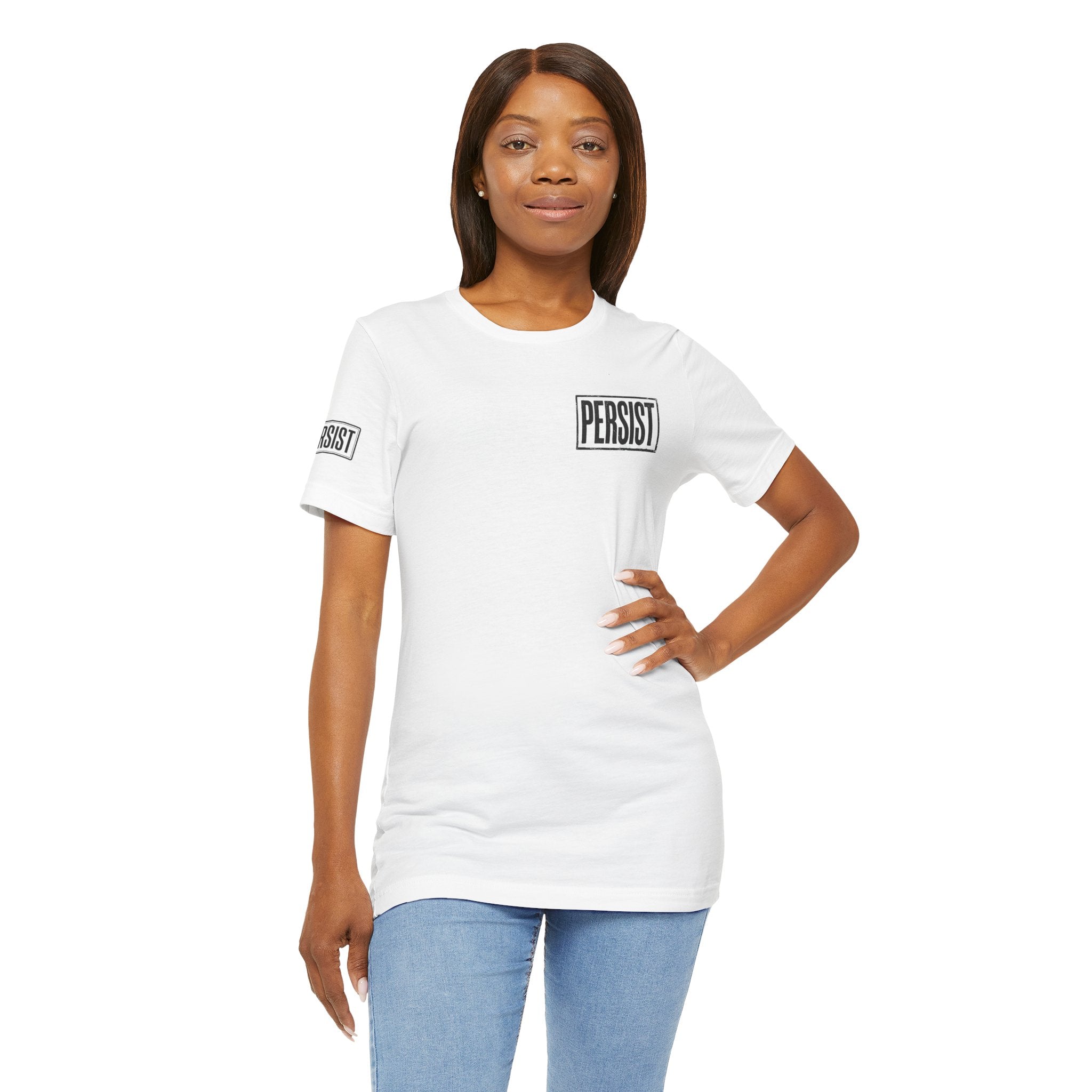 Persist Minimalist T-Shirt — Motivational Chest & Sleeve Graphic Tee