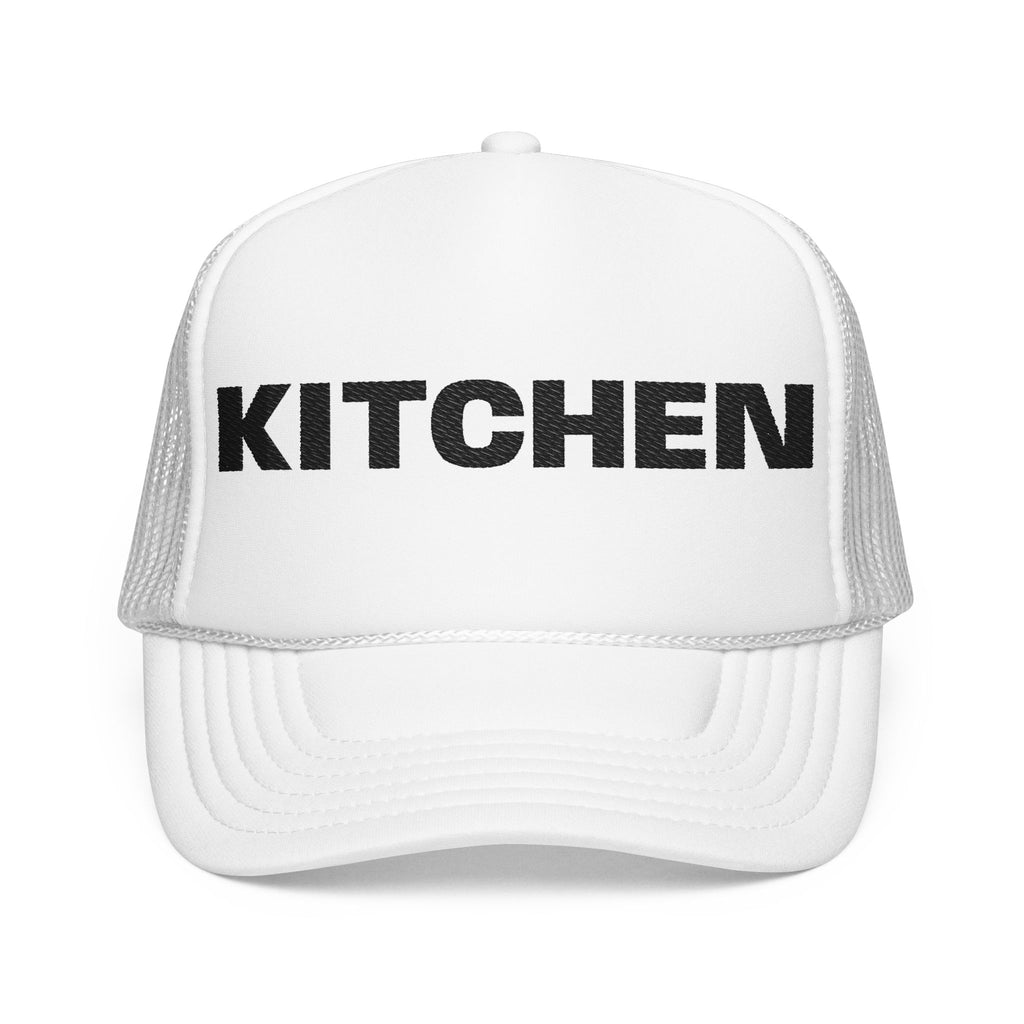 Kitchen Trucker Hat — Retro Foam Front Cap with Bold 'KITCHEN' Text