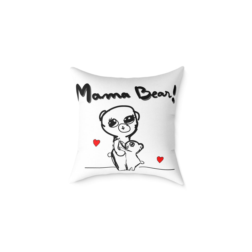 Mama Bear Square Pillow – Cute Mom & Baby Bear Canvas Throw Pillow, Mother’s Day Gift