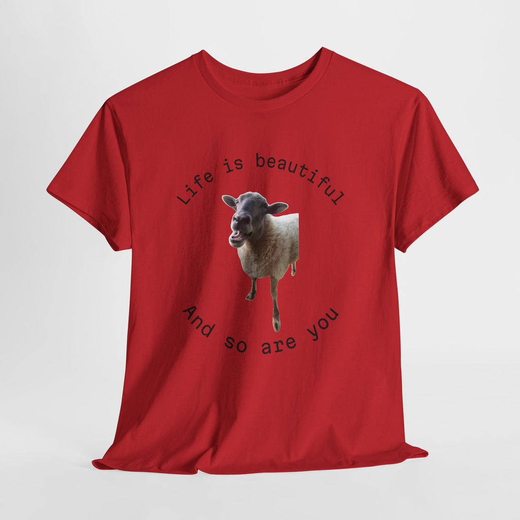 Life Is Beautiful Sheep Tee – 'Life is beautiful and so are you' Positive Graphic T-Shirt
