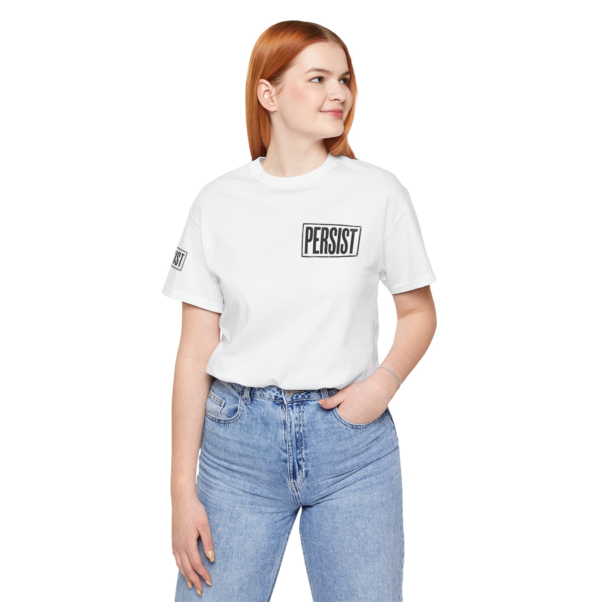 Persist Minimalist T-Shirt — Motivational Chest & Sleeve Graphic Tee