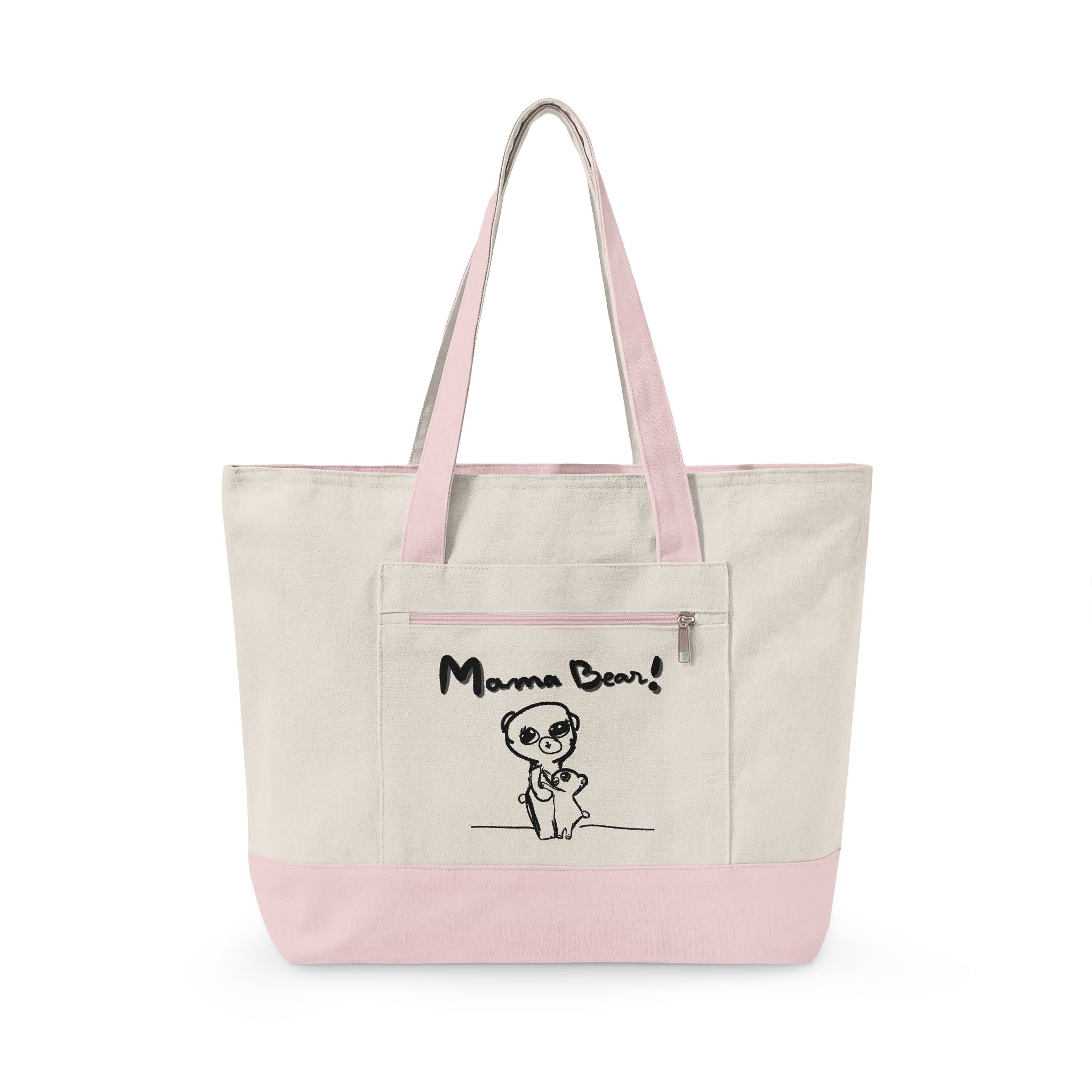 Mama Bear Canvas Tote Bag — Cute Hand-Drawn Mom & Baby Design