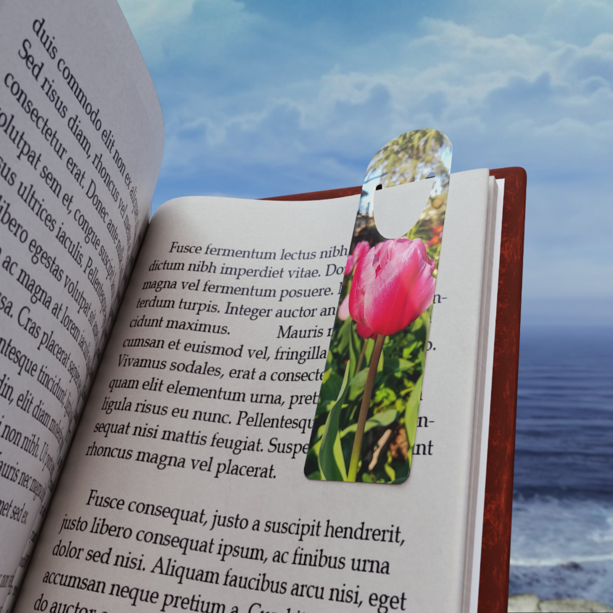 Tulip Photo Metal Bookmark — Pink Flower Garden Reading Accessory