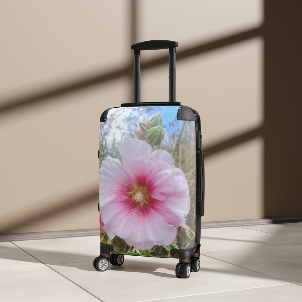 Pink Hollyhock Floral Suitcase – Soft Pastel Flower Carry-On Luggage