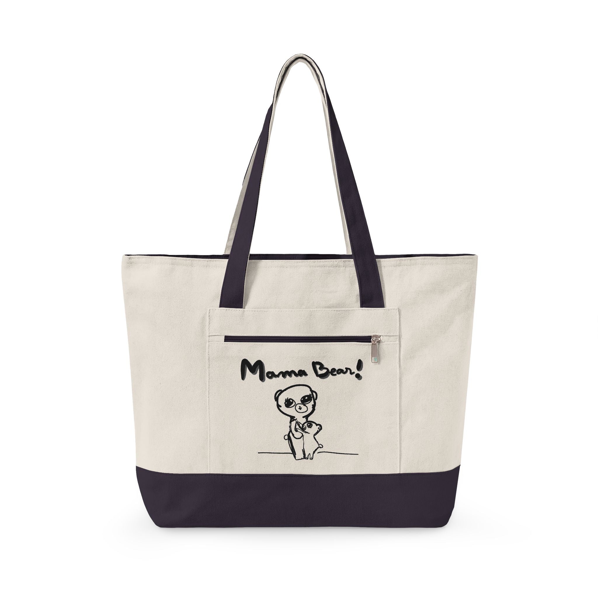 Mama Bear Canvas Tote Bag — Cute Hand-Drawn Mom & Baby Design